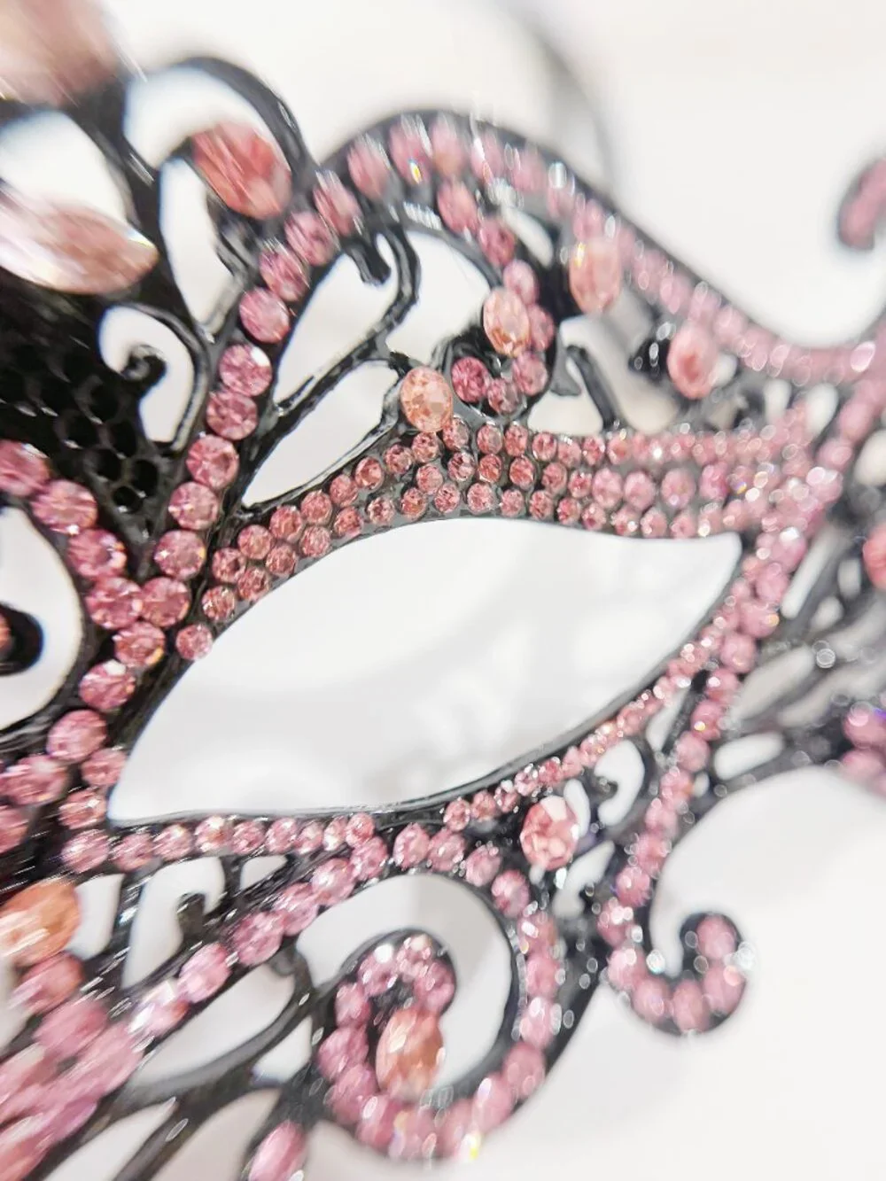 Black Pink Crystal Masquerade Mask, Gothic Prom Mask, Halloween Party Accessory